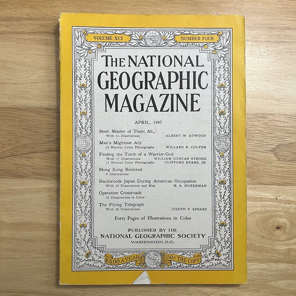 Vintage National Geographic April 1947 Steel Warrior God Hong Kong Japan Pigeons